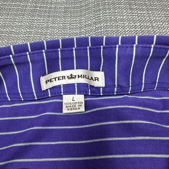 Peter Millar Polo Shirt Men‎ Large Purple Striped Performance Golf Casual - Picture 2 of 7